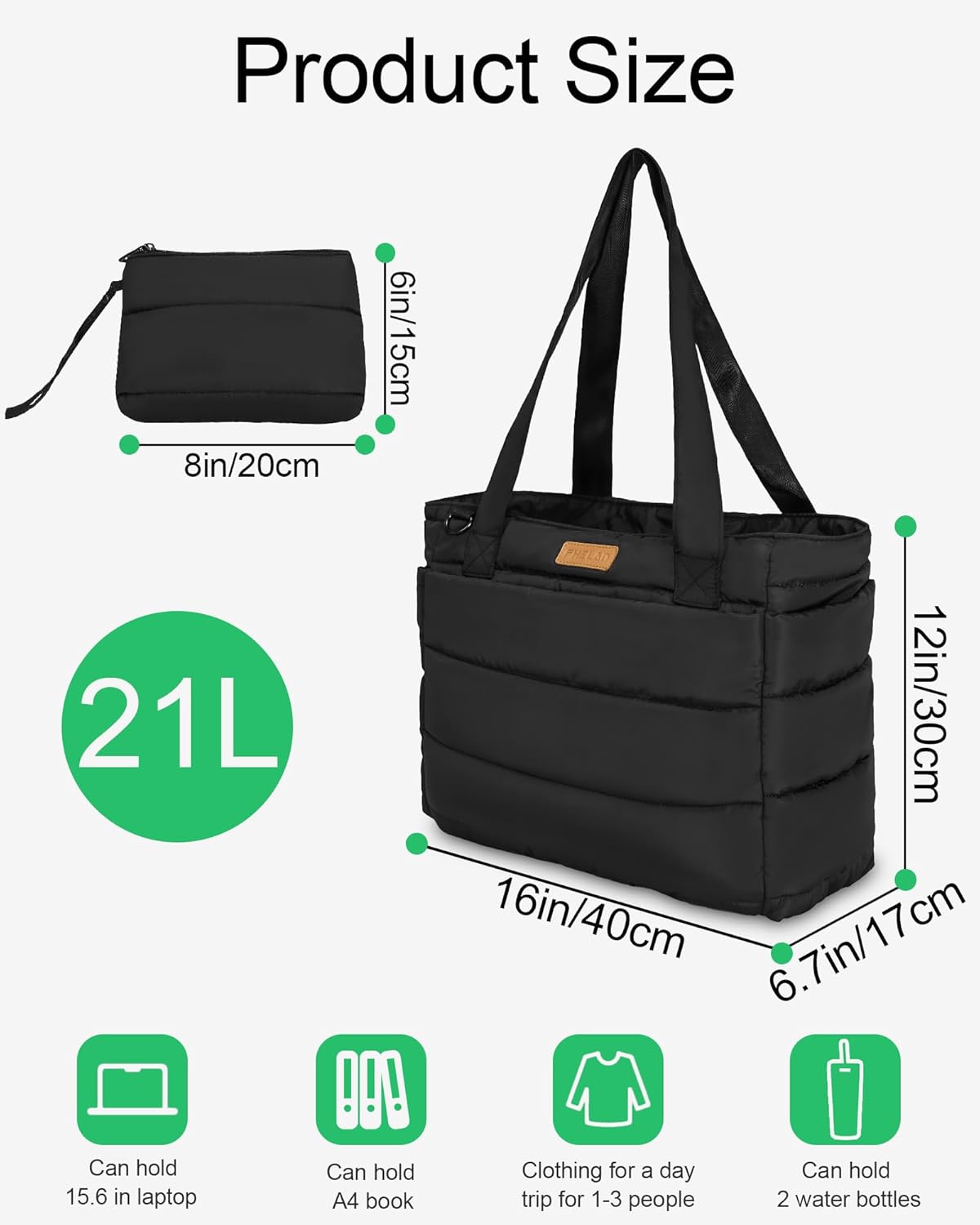 Tote Bag for Women, Quilted Puffer Work Bag for Nurse with 16" Laptop Pocket, Puffy Travel Shoulder Bag for School Gym