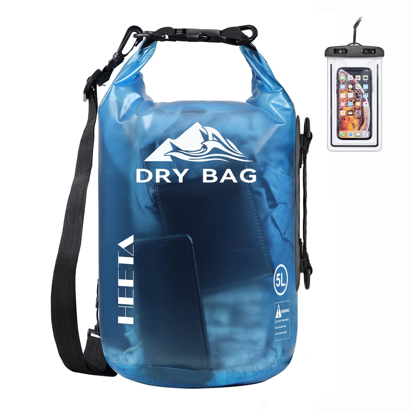 HEETA Dry Bag Waterproof for Women Men, Roll Top Lightweight Dry Storage Bag Backpack with Phone