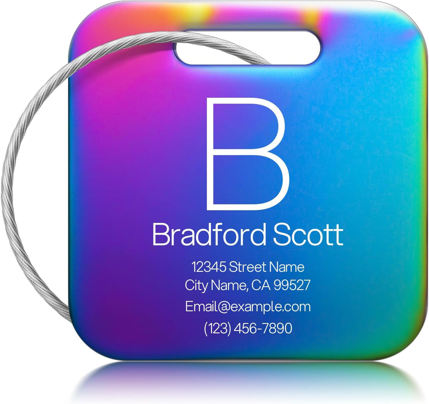 Initial Personalized Luggage Tags for Suitcases - Laser Engraved Stainless Steel Custom Name ID Tag for Backpack and Bag Kids, Women - Metal Baggage Tags Travel Essentials Accessories(Square - Nebula)
