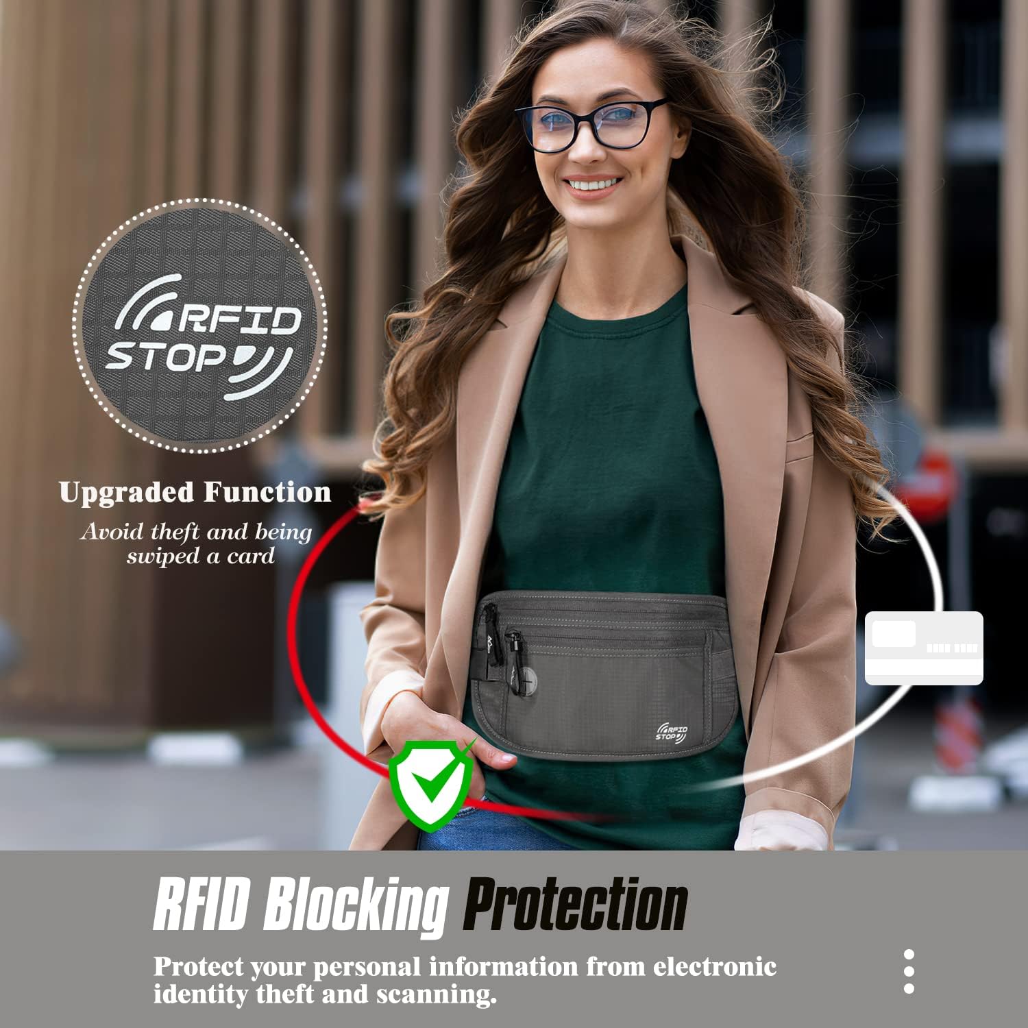MoKo Secure Travel Money Belt, Undercover Hidden RFID Blocking Travel Wallet, Anti-Theft Passport