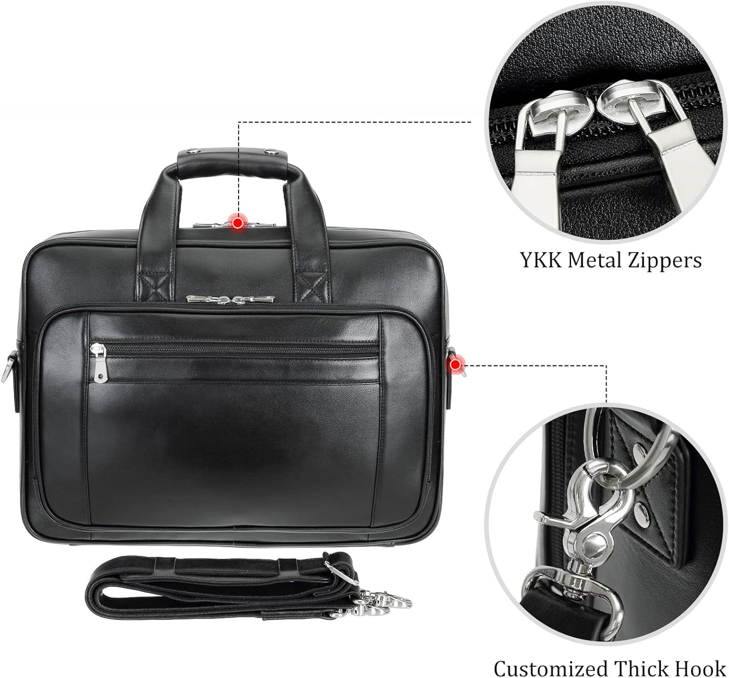 Men's Solid Thick Full Grain Leather 17.3" Laptop Briefcase Classic Messenger Bag Fit Business Travel