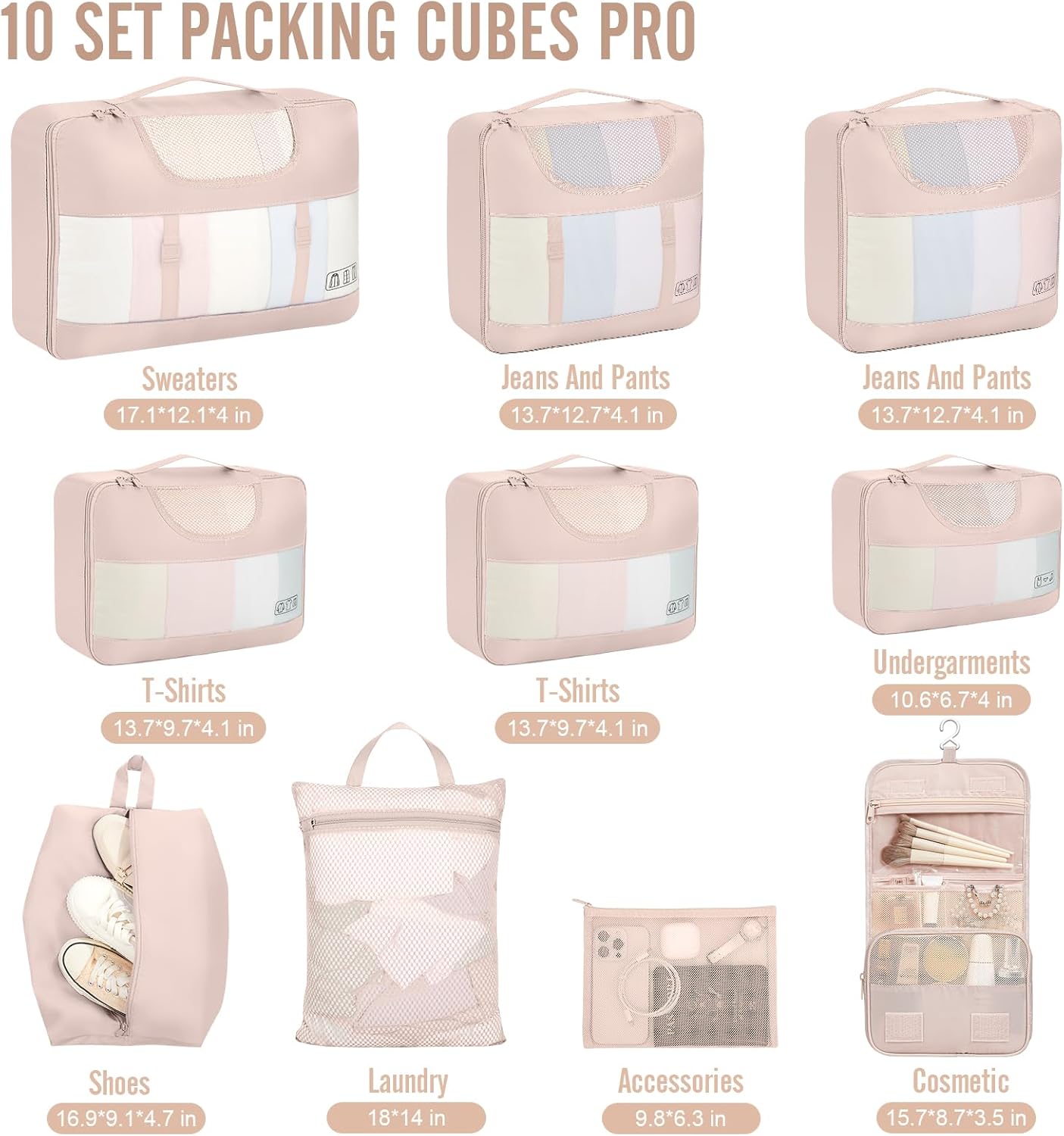 Veken 10 Set Packing Cubes for Travel, Beach Vacation Essentials Accessories for Cruise Ship