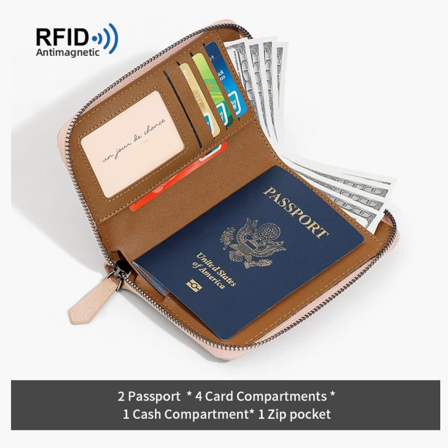 Passport Holder for Travel RFID Blocking Wallet Women Handbag Credit Cards Flight Ticket Organizer Card Holder (Brown)