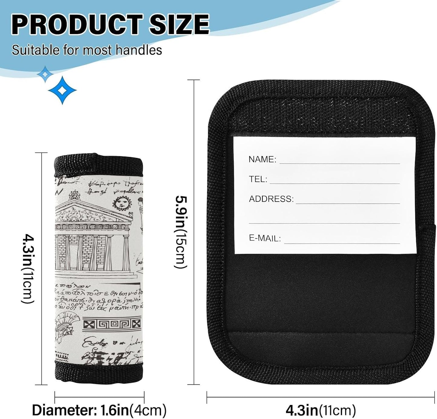 Ancient Greece 2 Pack Luggage Handle Wrap for Suitcase Luggage Identifier Travel Tags Handle Protection Sleeve Cover