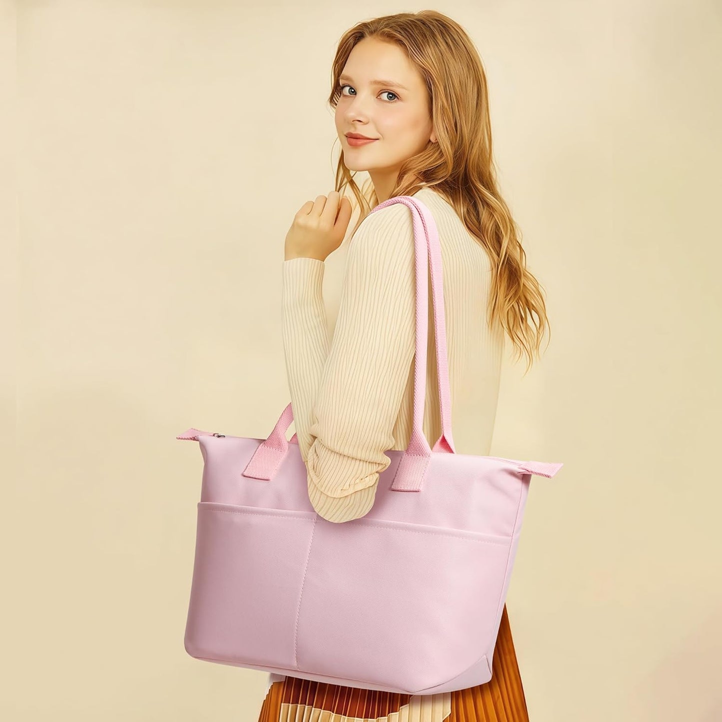 Nylon Tote Bag Women Zipper Shoulder Purse Large Hobo Top Handle Foldable Handbags for Work Travel Shopping