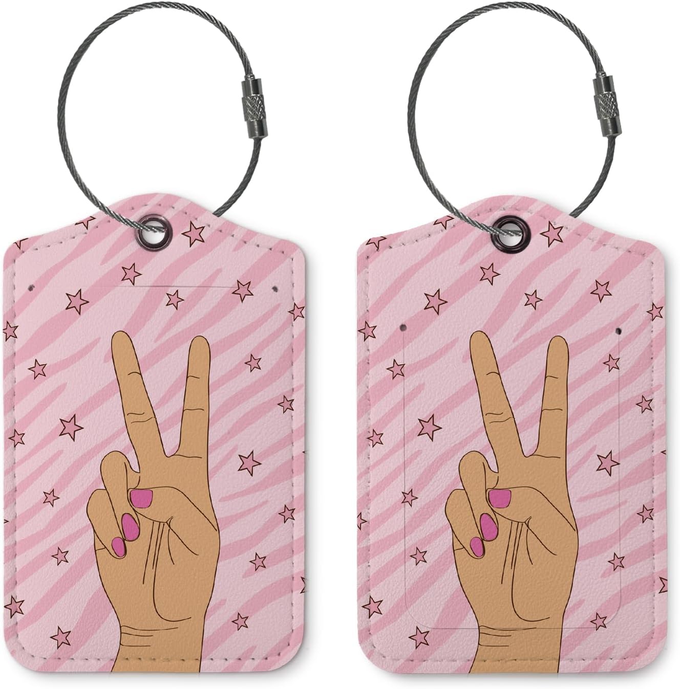 Pink Preppy Luggage Tags for Suitcases,Trendy 2 Pack Travel Suitcase Tags,Aesthetic Funky Traveling Accessories,Baggage Tag Label with Steel Loop,Teen Girl Gifts