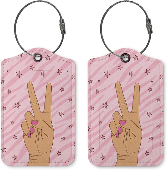 Pink Preppy Luggage Tags for Suitcases,Trendy 2 Pack Travel Suitcase Tags,Aesthetic Funky Traveling Accessories,Baggage Tag Label with Steel Loop,Teen Girl Gifts