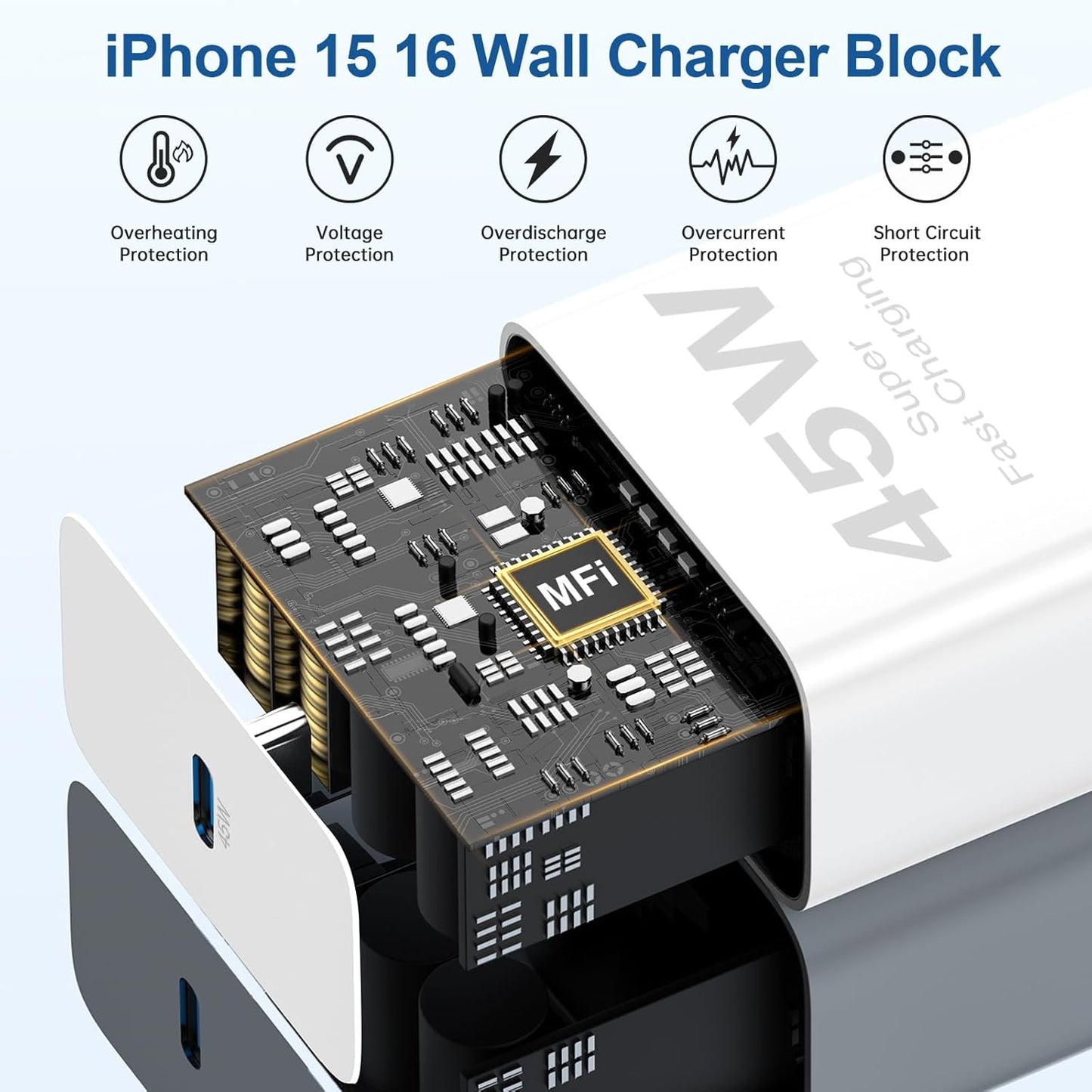 2Pack 45W iPhone 17 16 15 Charger Fast Charging and 10ft Type C to C Cable Cord Long, USB C Wall Charger Block Plug for Apple iPhone 17 Pro Max/17 Air/16 Pro Max/16/15 Plus/15 Mini/iPad Cube Brick Box