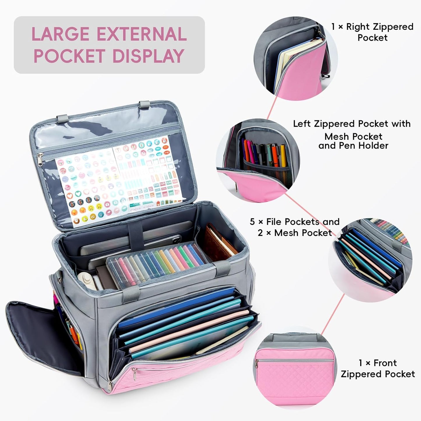2025 Rolling Teacher Tote Bag with Accordion File Organizer