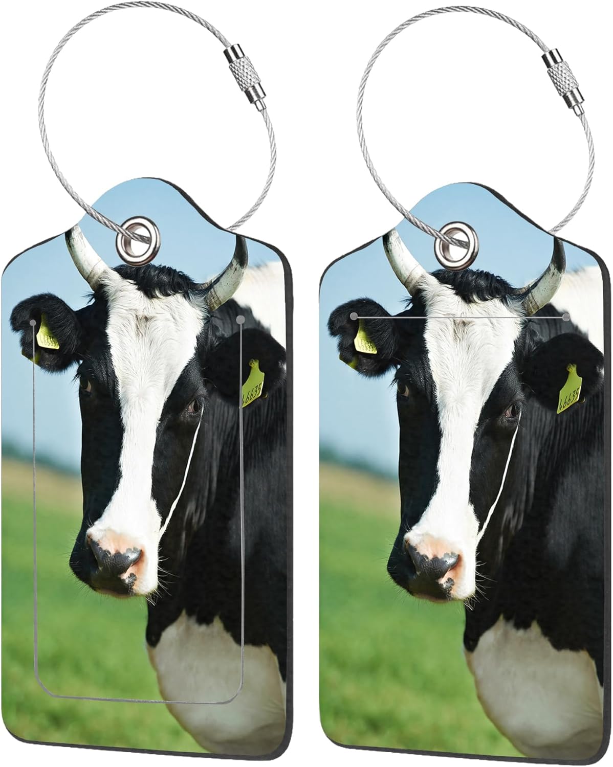 2 Pack Luggage Tags for Suitcases,White Milch Cow with Black Spots Luggage Tag,PU Leather Id Label Luggage Tags with Stainless Steel Loop and Privacy Cover for Women Men Teens Travel