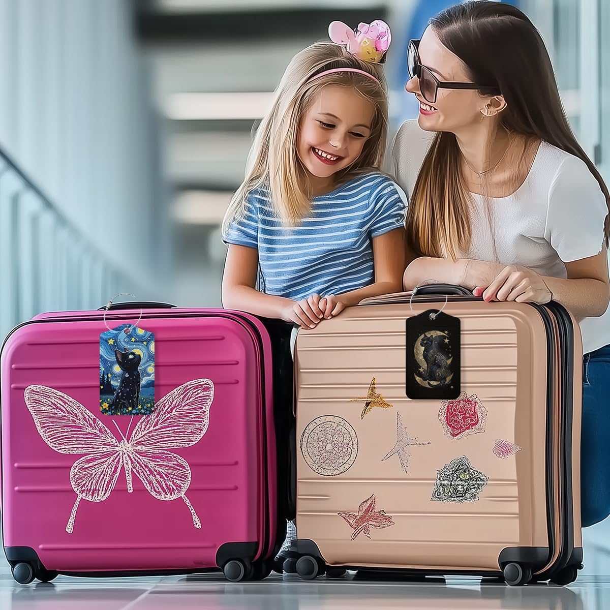 2 PCs Cat Stuff Luggage Tag, Suitcase Tags with Privacy Flap and Metal Loop, Luggage Tags for Suitcases, Identifiers Travel Essentials Bag Tag, Cat Lovers Gifts for Women Girls Friends Daughter