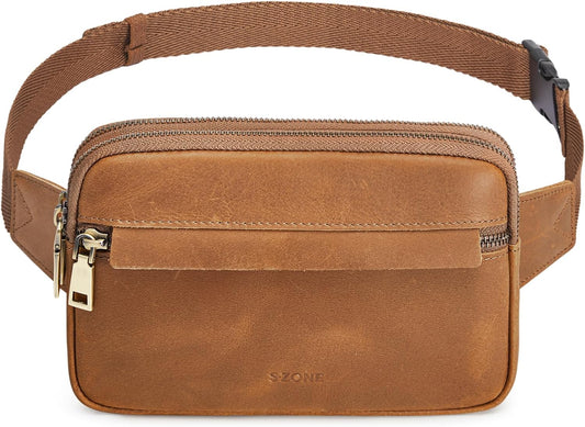 S-ZONE Fanny Packs for Women Genuine Leather RFID Blocking Crossbody Bags Purses Sling Waist Chest Bag Gifts Travel Running Adjustable Strap Men