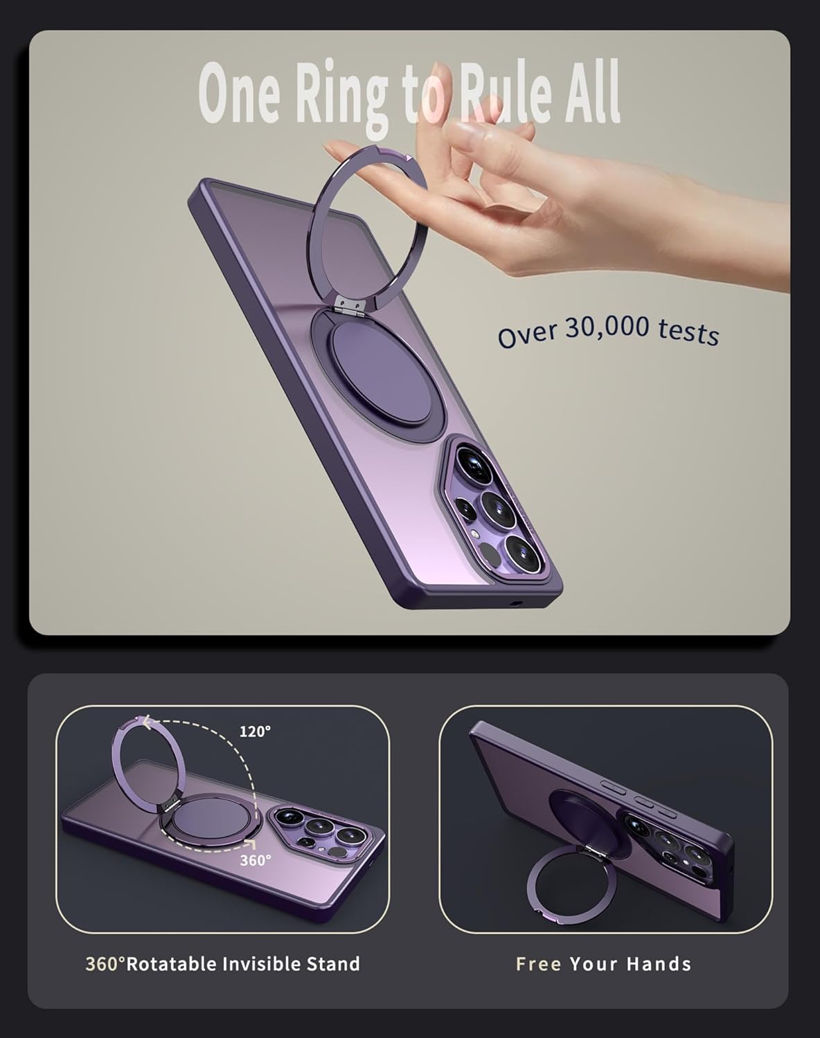 Magnetic Stand Case for Samsung Galaxy S25 Ultra [with 2 Tempered Glass Film] [360° Rotation Magnetic Stand] [Compatible with Magsafe] Military-Grade Drop Protection Case, Purple