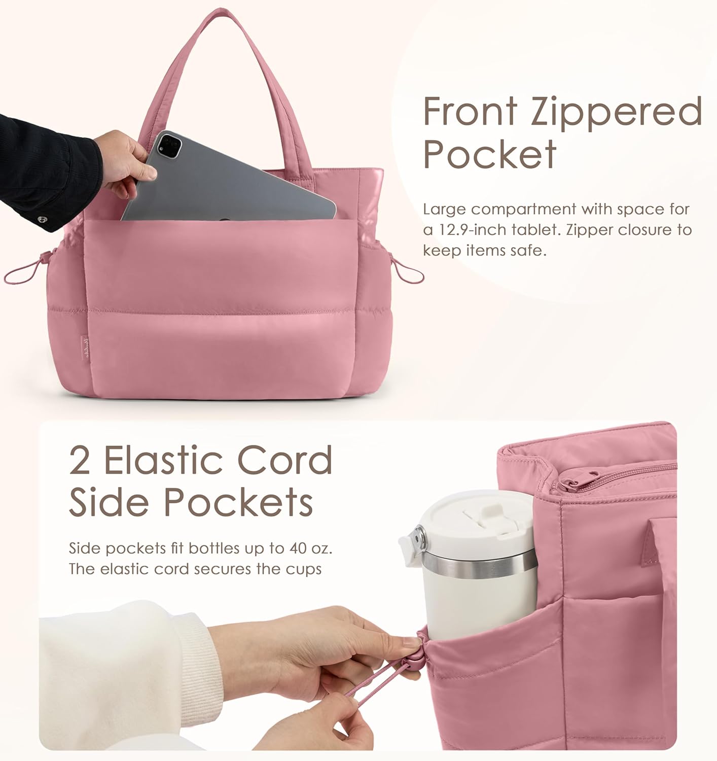 Tote Bag for Women Puffy Work Bags for Women with Zipper Lightweight Quilted Puffer Tote Bag for Travel, Teacher, Nurse