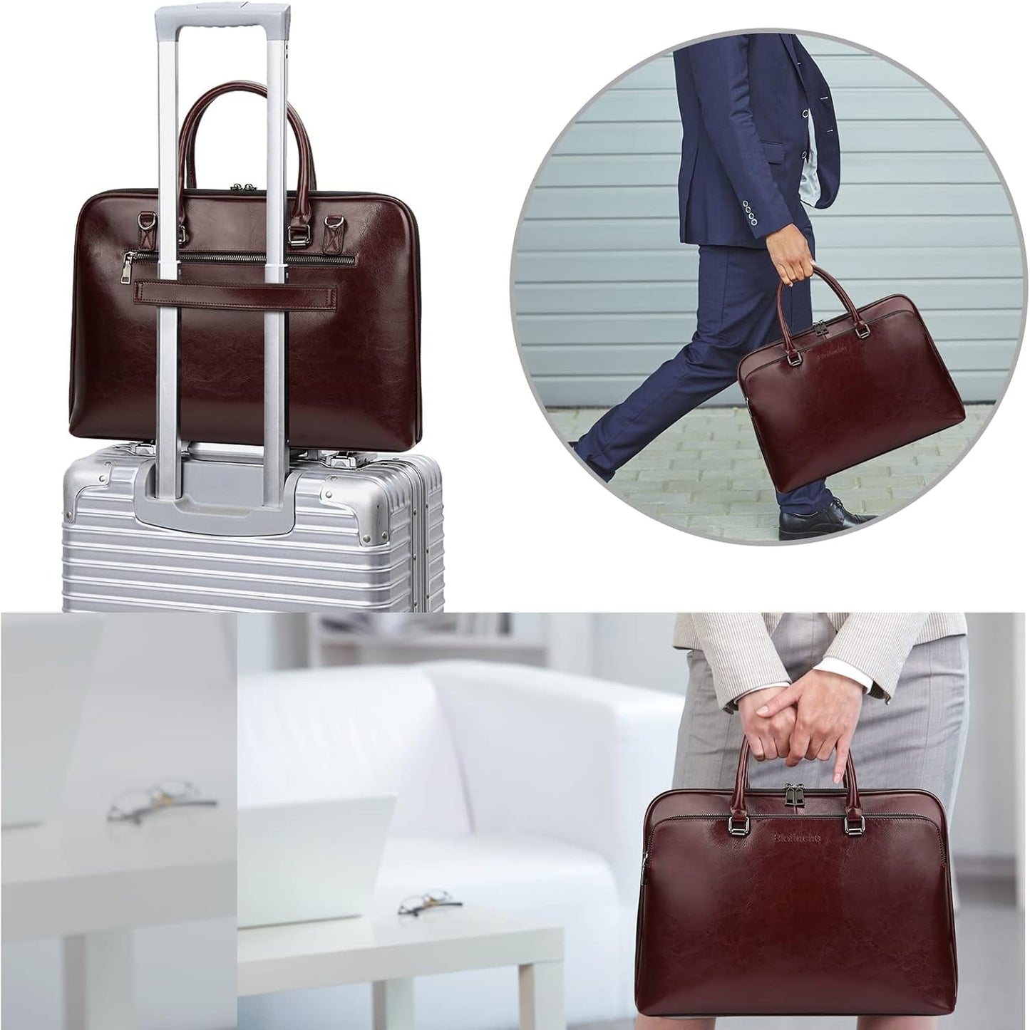 Blofinche Laptop Messenger shoulder bag: Genuine Leather work Briefcase 13.3 15.6 inch designer handbag