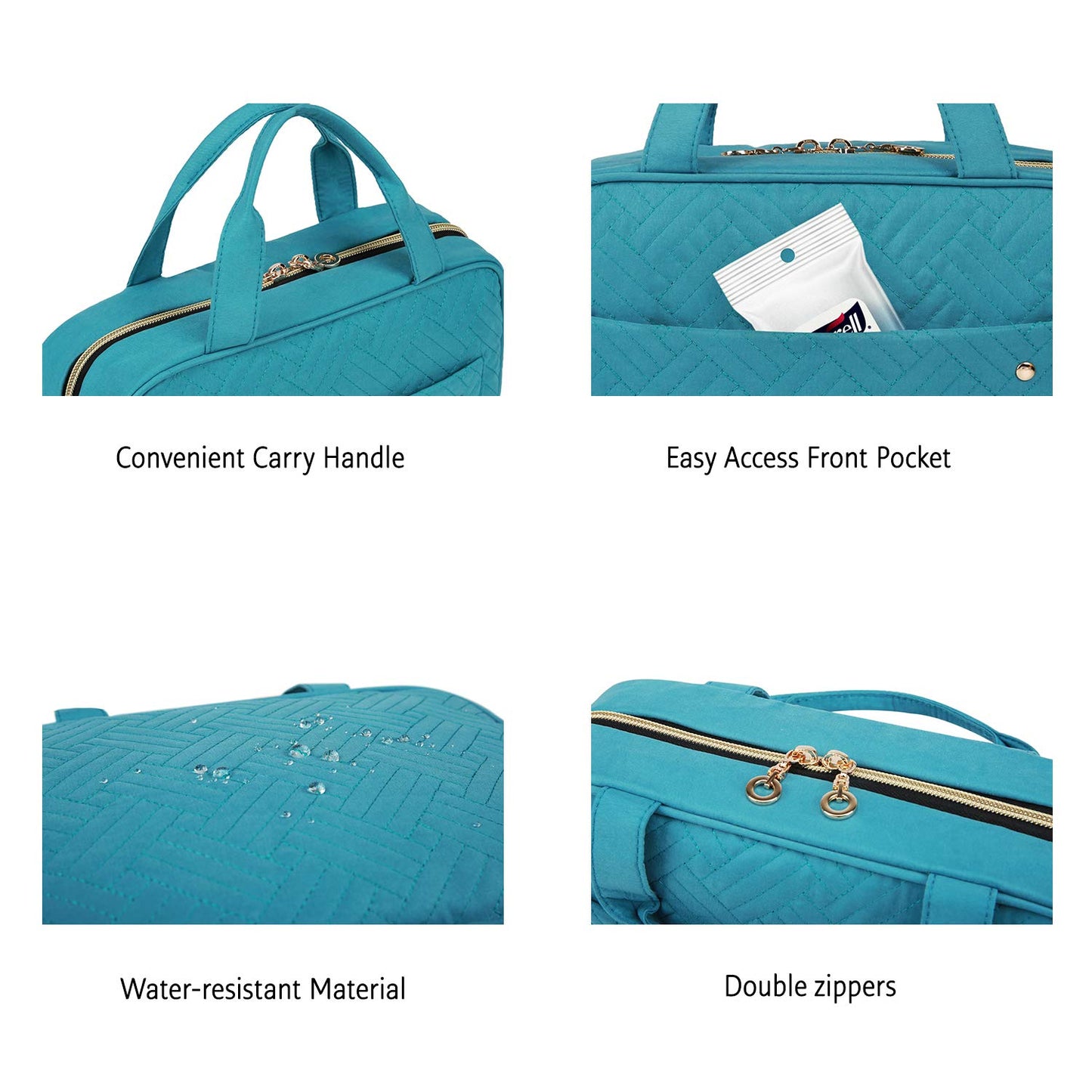 BAGSMART Toiletry Bag Travel Bag with Hanging Hook, Water-resistant Makeup Cosmetic Bag Travel Organizer for Accessories, Shampoo, Full Sized Container, Toiletries，Large-Teal