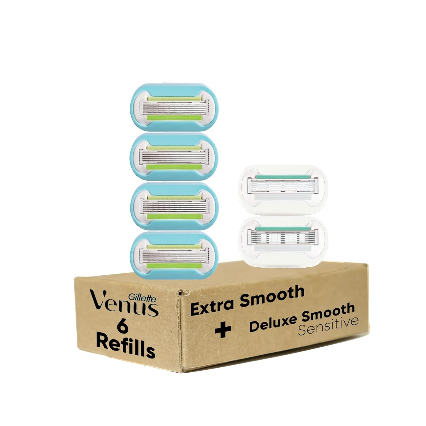 Gillette Venus Womens Razor Blade Refills, Venus Extra Smooth 4 Count and Venus Deluxe Smooth Sensitive 2 Count, 6 Total Refills