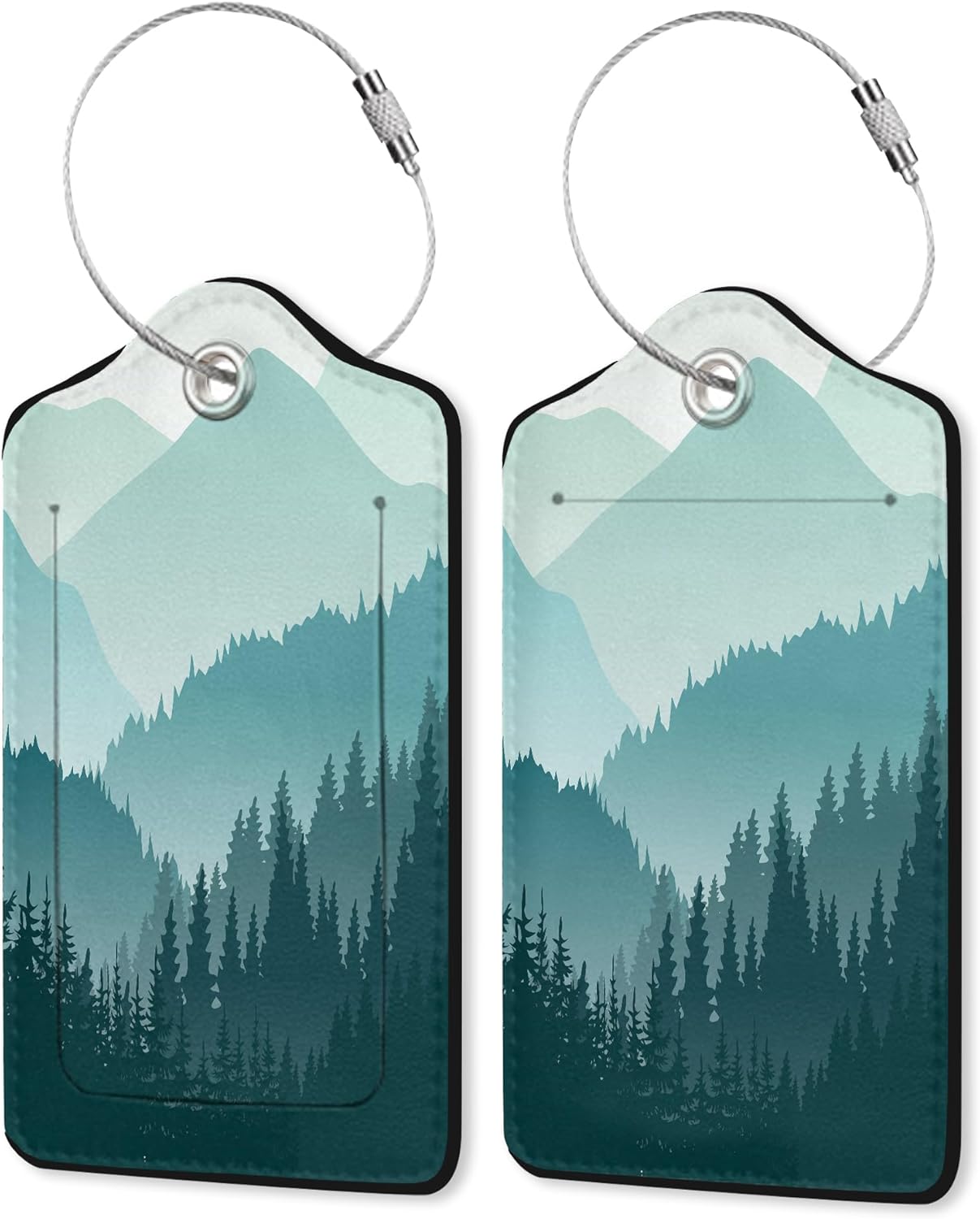 2 Pack Luggage Tag for Suitcase,Misty Forest Leather Suitcase Tags Identifiers with Privacy Name Address Labels & Durable Steel Loop for Women/Men Travel