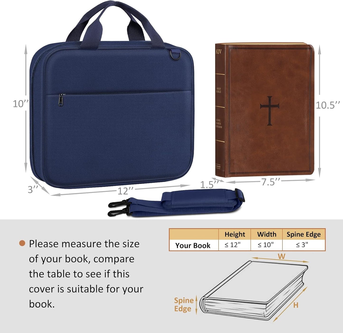 FINPAC Large Bible Cover, Carrying Book Case Church Bag Bible Protective with Zippered Pocket and Handle, Gift for Men Women