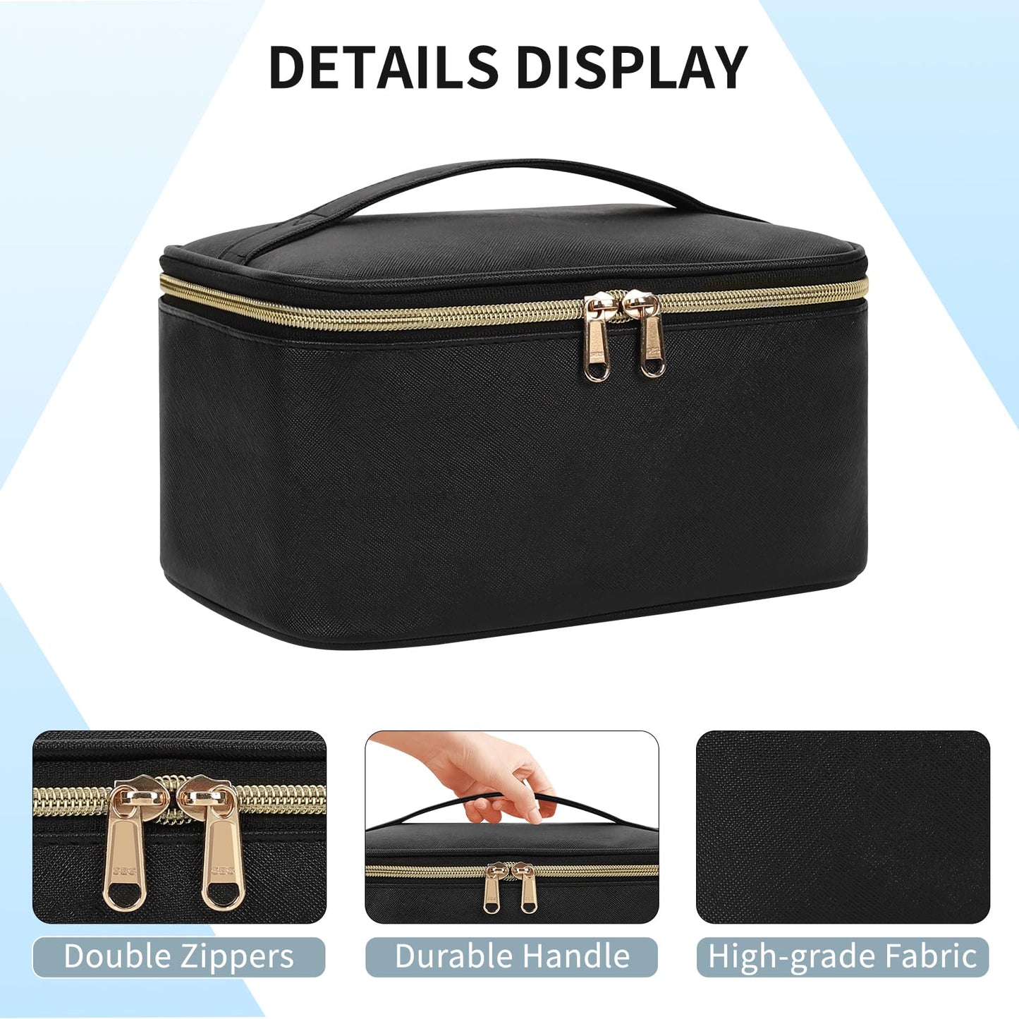 OCHEAL Makeup Bag, Portable Cosmetic Bag Black Make up Case Toiletry Bag