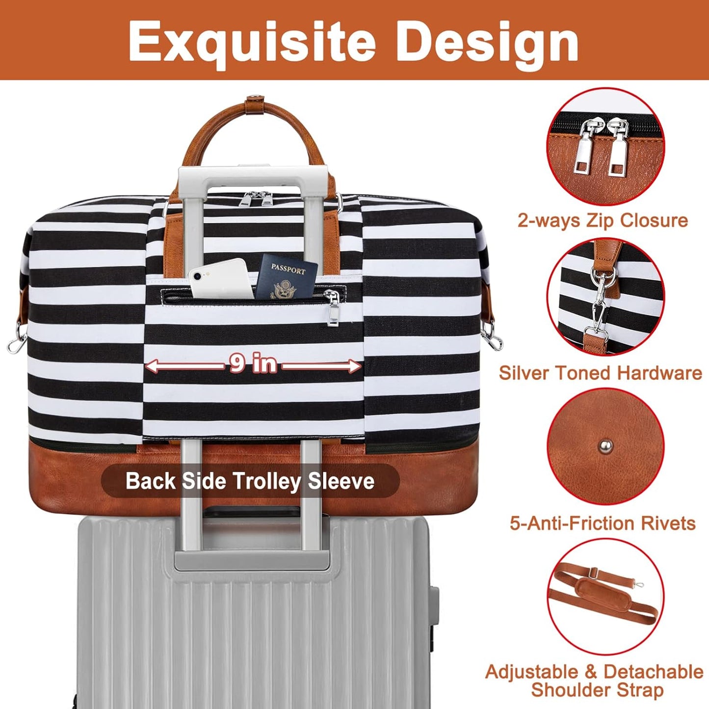 Travel Weekender Bag for Women, Overnight Bag with Shoe Compartment Oversized Travel Duffel Bag Carry On Tote 21"