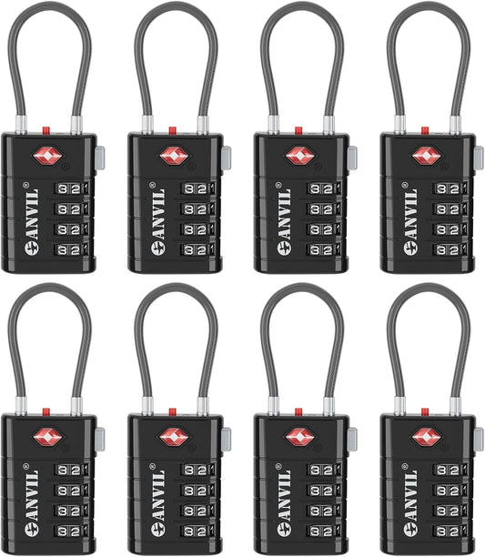 ANVIL 4 Digit Luggage Locks, TSA Locks for Luggage, Advanced TSA008 core, Alert Indicator for Your Travel Lock, Suitcase Lock. (8, Black)