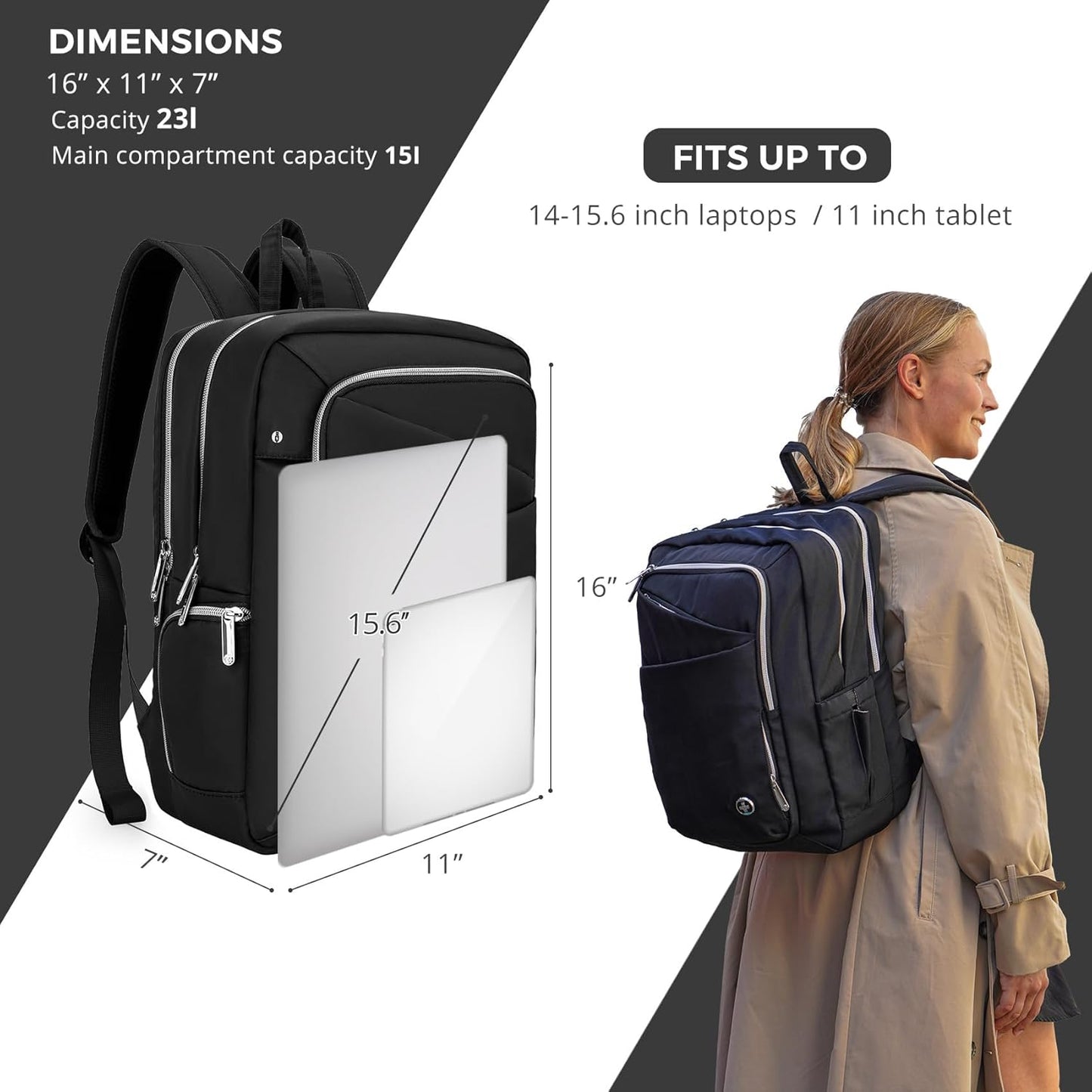 Swissdigital Design Laptop Backpack for Women，Travel Backpack with USB Charging Port，Fits 15.6 Inch School Computer Backpacks for Work Business,Platinum | KATY ROSE