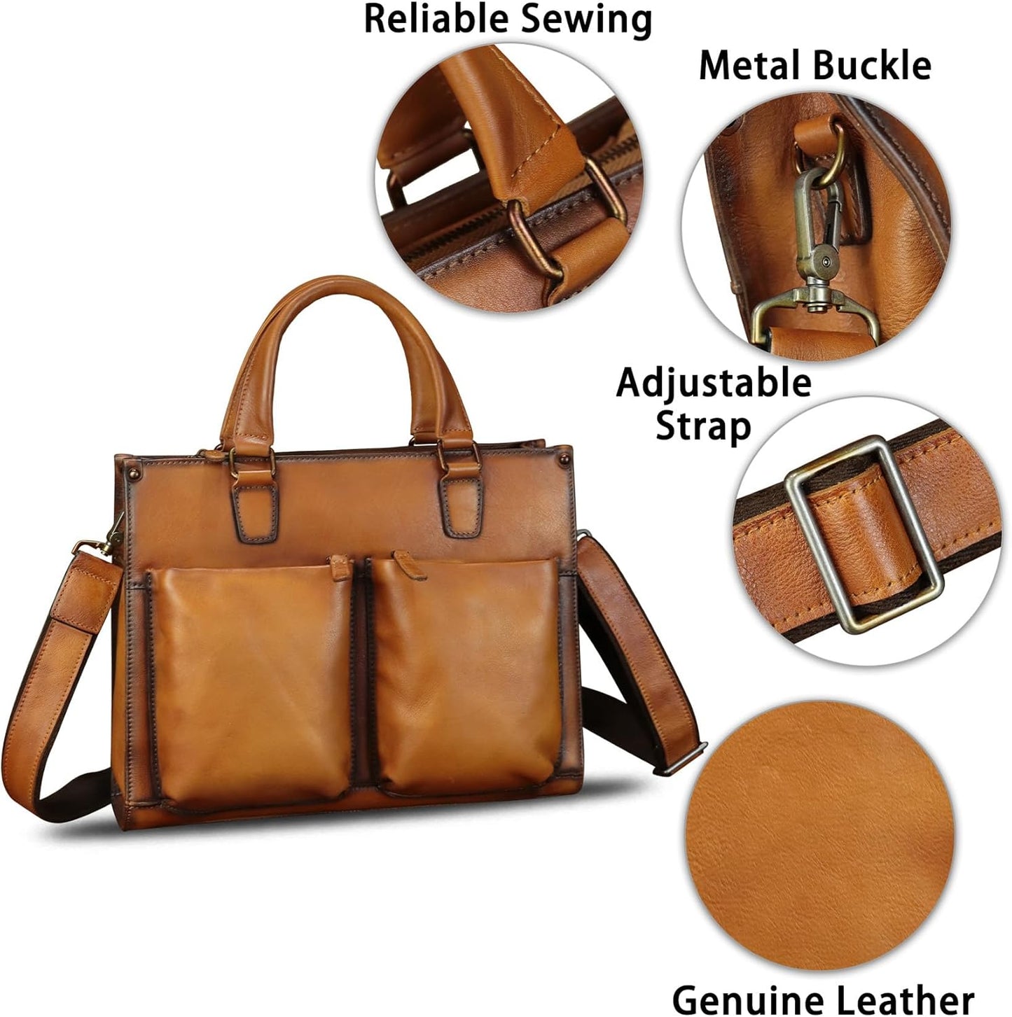 Genuine Leather Messenger Bag Briefcase for Men Vintage Real Leather Shoulder Bag Crossbody Bag Computer Laptop Bag