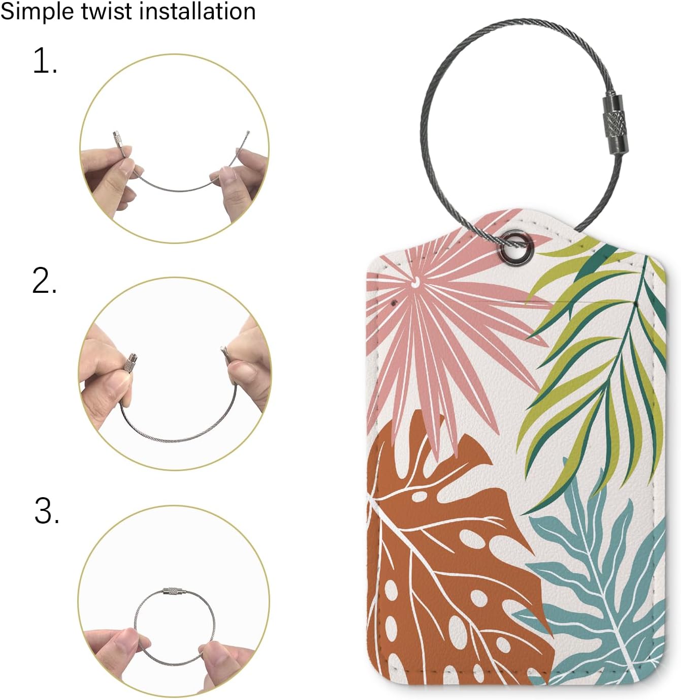 Boho Flower Luggage Tags for Suitcases,Leaf 2 Pack Travel Suitcase Tags,Traveling Accessories,Baggage Tag Label with Steel Loop,Boho Lover Gifts
