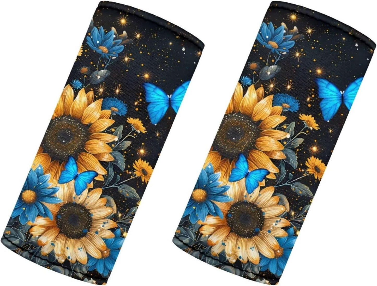 Sunflower Luggage Handle Wraps Butterfly Set of 2 Pcs Suitcase Protection Sleeve Cover for Women Men Luggage ID Tags Portable Travel Accessories
