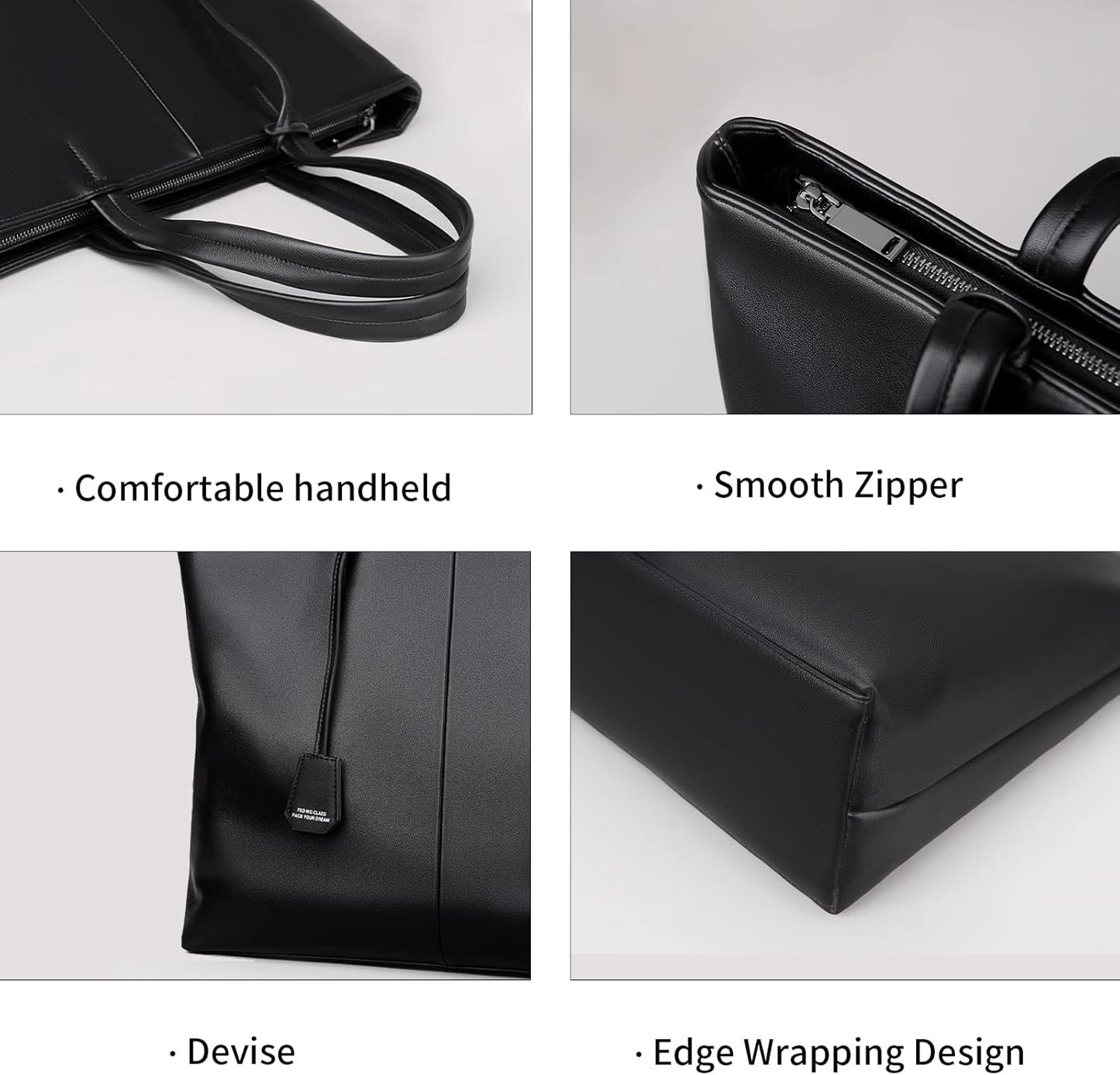 FSD.WG Men's Tote Bag,Business Bag, Leather Briefcase,Elegant Leather（PU）,Large Capacity,Black