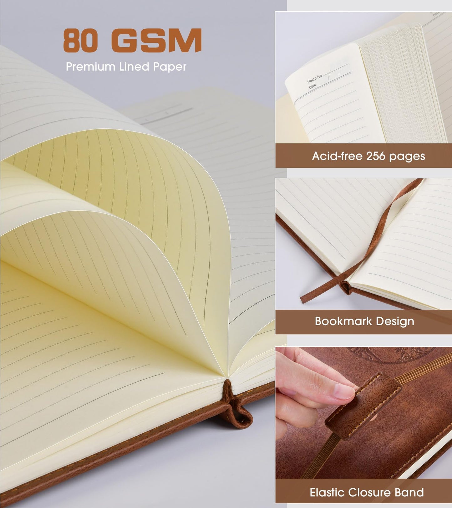 Biuwory Leather Journal Notebook,256 Thick Lined Pages,Hardcover 5.7"×8.3"