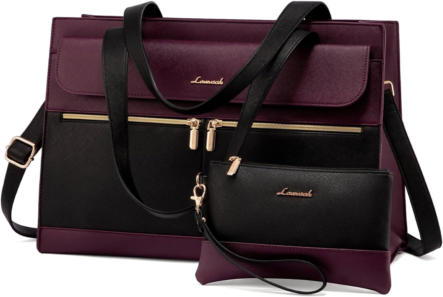 LOVEVOOK Laptop Bag for Women 17.3 Inch Laptop Tote Work Bags Professional Leather Computer Briefcase Waterproof Handbag Shoulder Large Capacity Business Teacher Office Crossbody Purse