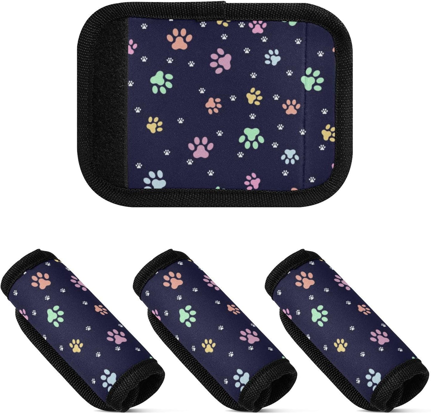 4Pcs Luggage Handle Wrap Suitcase Identifier Handle Covers Tags Soft Travel Bags Luggage Handle Gripper Accessories for Airplane Flying Dog Footprints