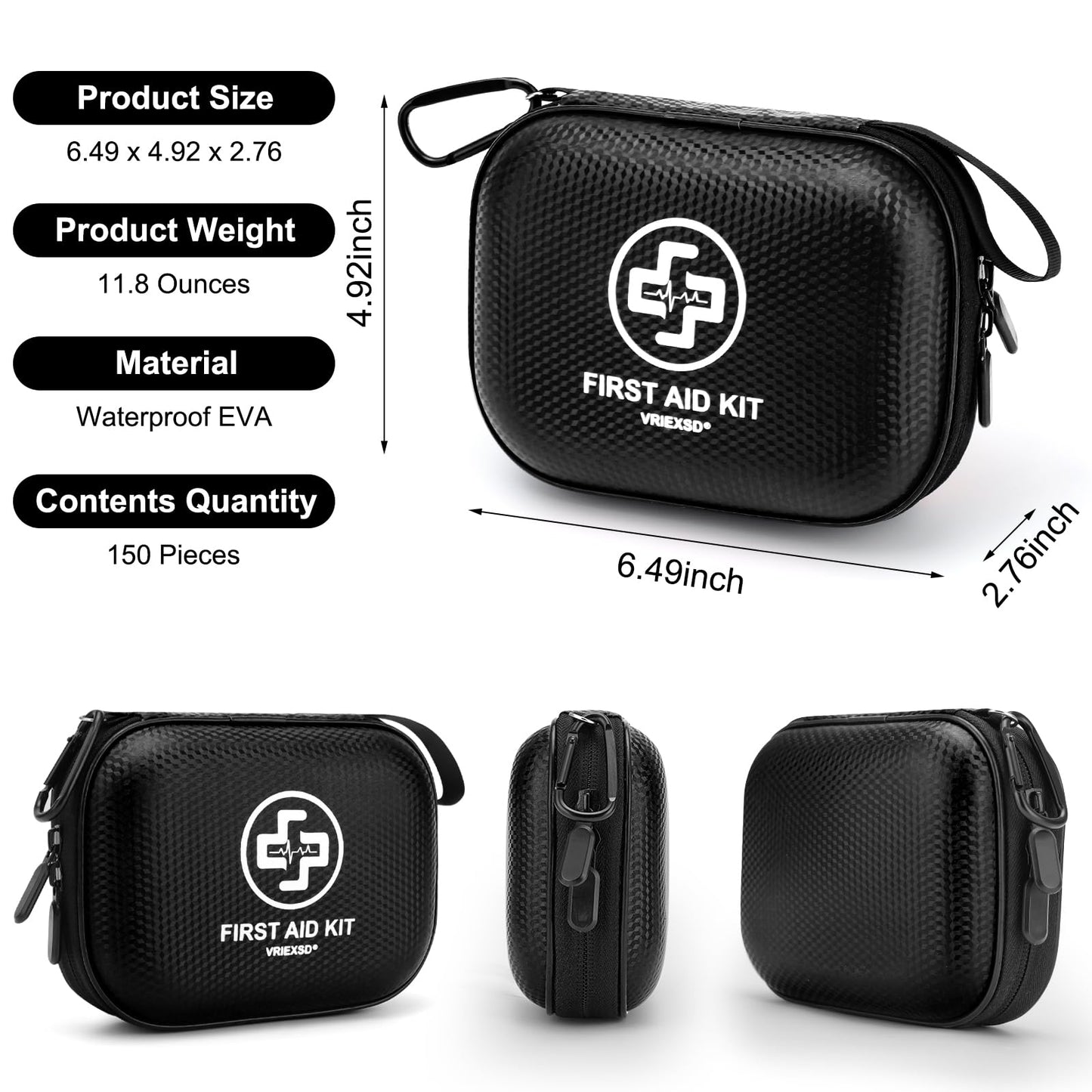 Mini First Aid Kit - 150 Piece Small Waterproof Hard Shell Medical Kit