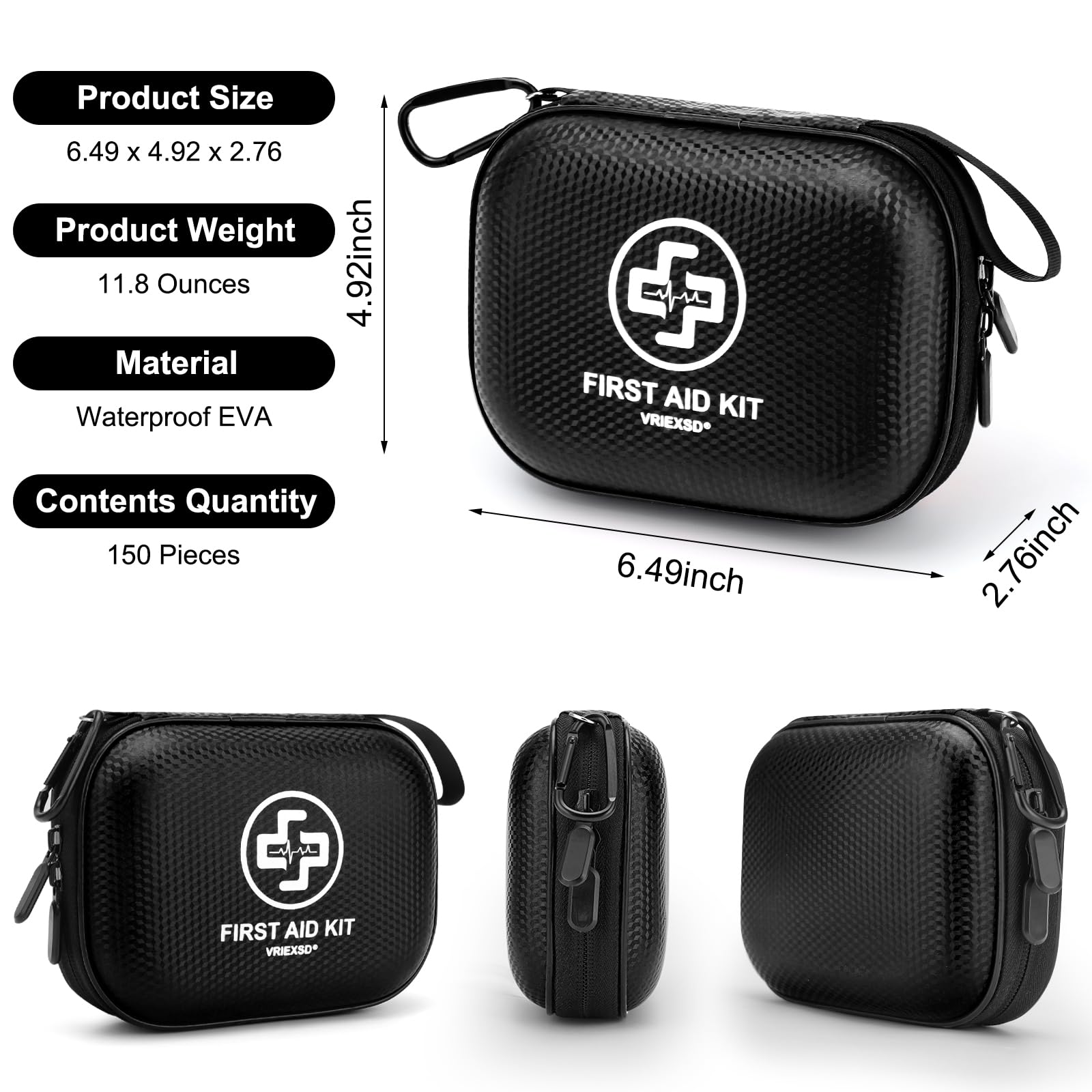 Mini First Aid Kit - 150 Piece Small Waterproof Hard Shell Medical Kit