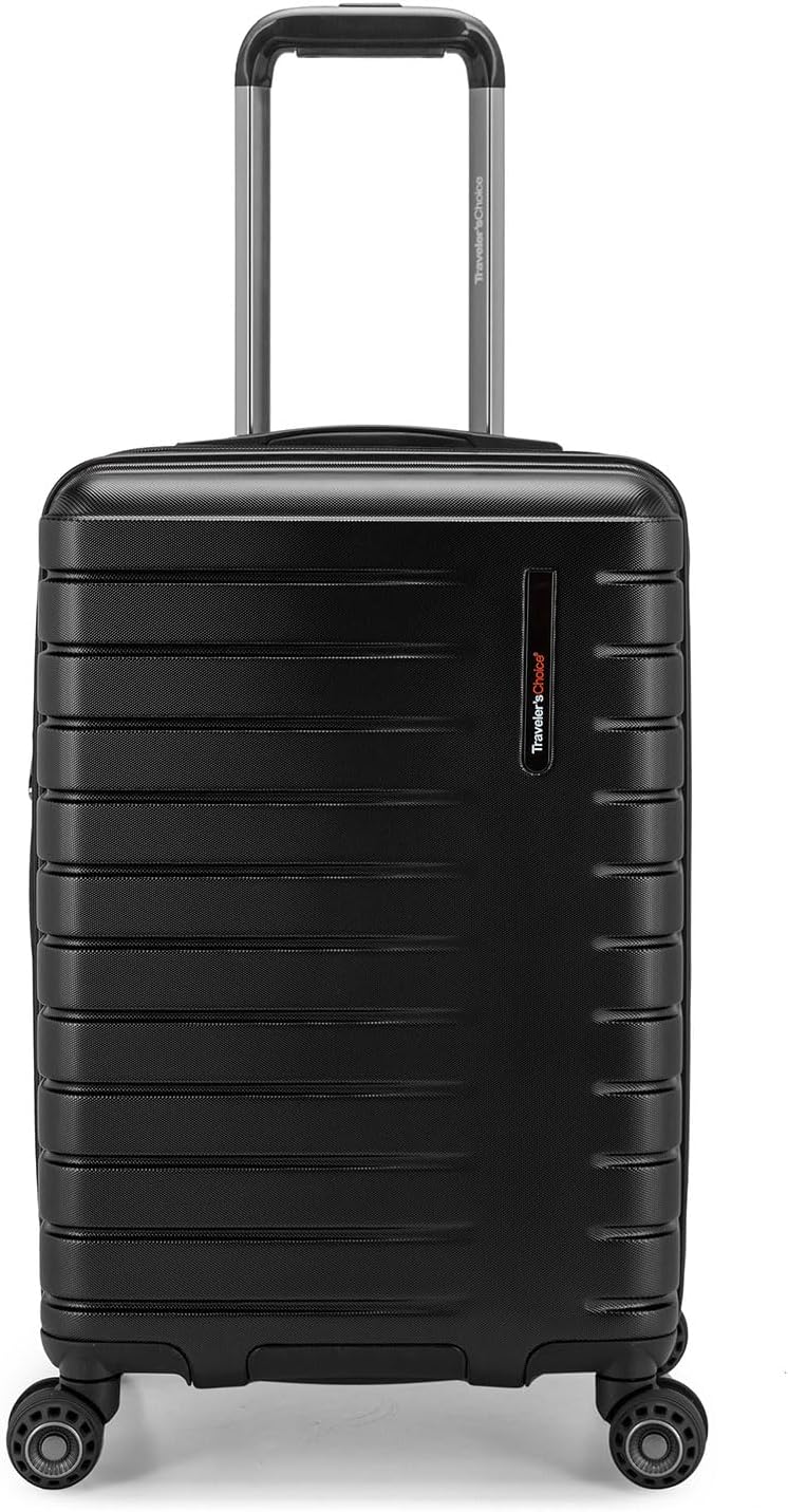 Traveler's Choice Archer Polycarbonate Hardside Spinner Luggage Set, Tie Down Straps, Black, Carry-On 21-Inch