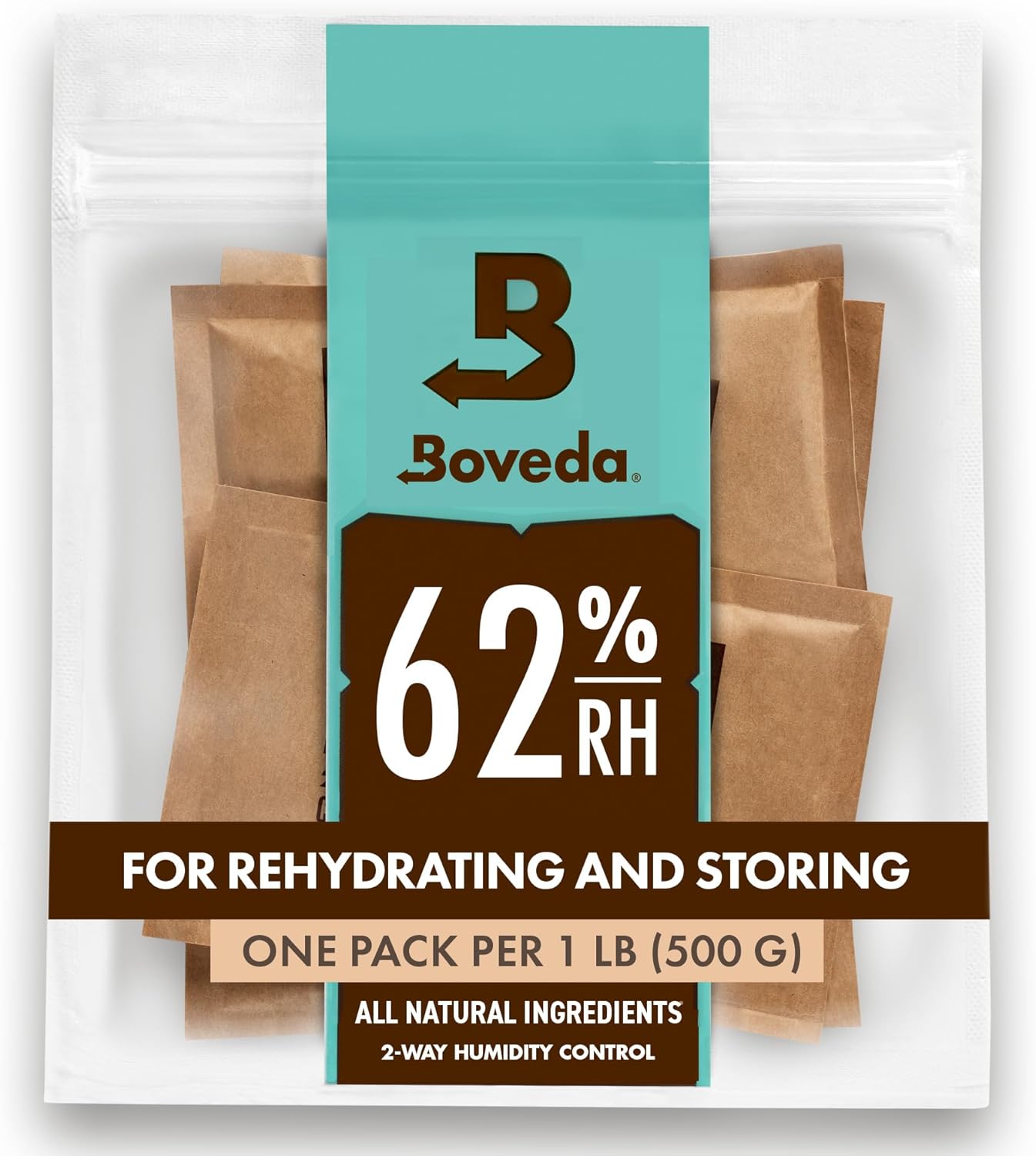 Boveda 62% Two-Way Humidity Control Packs For Storing 1 lb – Size 67 – 4 Pack – Moisture Absorbers for Storage Containers – Humidifier Packs – Hydration Packets in Resealable Bag
