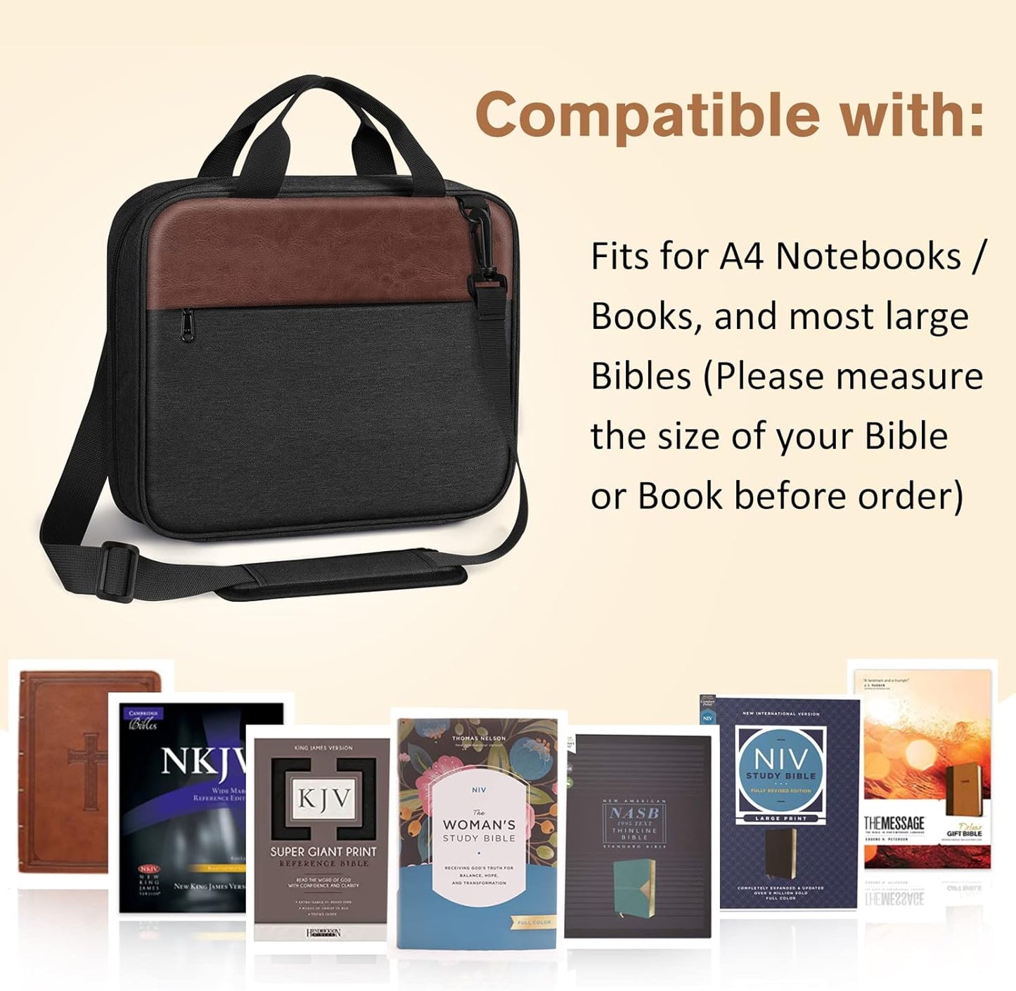 FINPAC Large Bible Cover, Carrying Book Case Church Bag Bible Protective with Zippered Pocket and Handle, Gift for Men Women