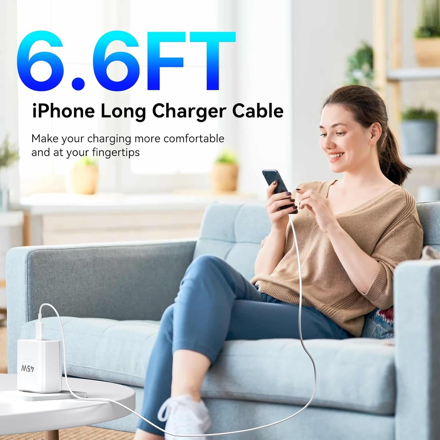 iPhone 17 16 15 Charger Fast Charging PD 45W, 6.6 FT USB C Cable iPhone 17/16/15 Pro max Charging Long Cord with Apple Charger Block for iPhone 17 Pro Max/17 Pro/17 Air/iPhone 16 15 Series, iPad,2Pack