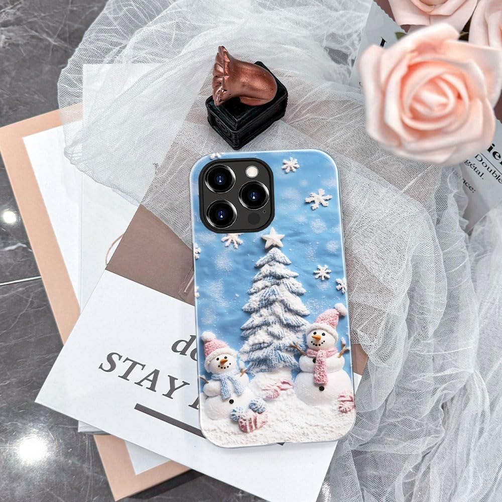 Case for iPhone 12 Pro - Slim Fit Anti-Scratch Phone Case for Girl Women - Snowman Winter Christmas Tree (Glossy)
