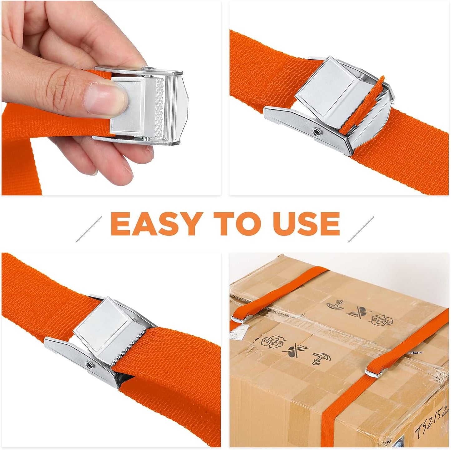 Riakrum 15 Pack 16 Feet Lashing Straps Adjustable Kayaks Tie Down Cam Buckle Straps with Buckles up to 250lbs for Cargo, Luggage, Motorcycles, Truck, Car Roof Rack, Sup Surfboard(Orange)