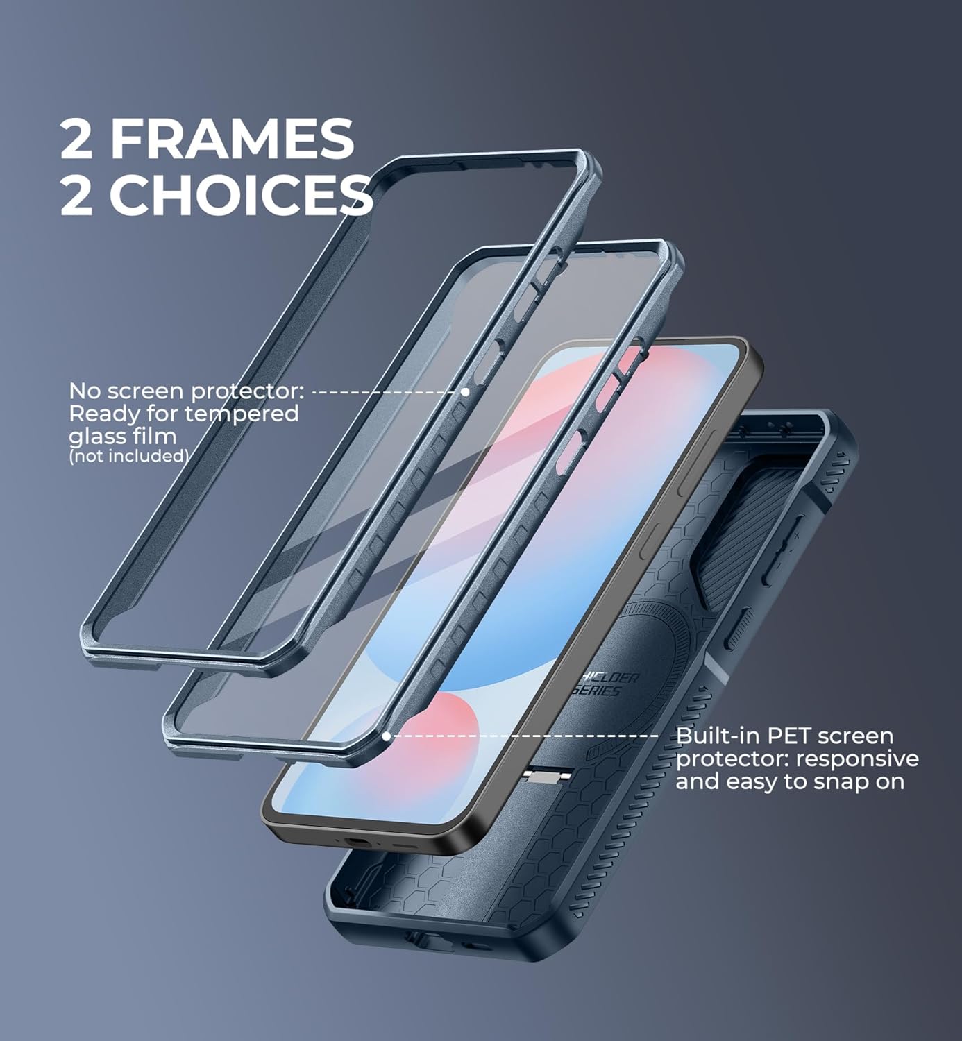 Dexnor for Samsung Galaxy S24 FE Case with Camera Cover & Adjustable Kickstand & Built-in Screen Protector, Magnetic Rugged Shockproof Bumper Cases Heavy-Duty Magnetic Protective Cover,Navy Blue