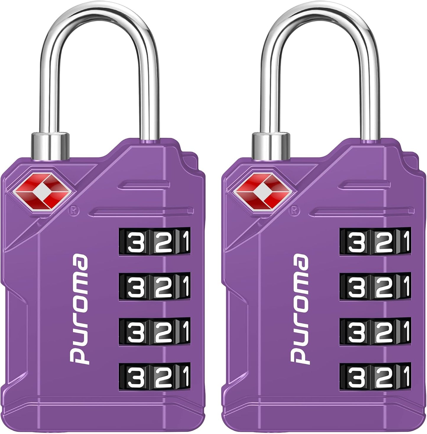 Puroma TSA Approved Luggage Locks, 2 Pack 4 Digit Resettable Travel Combination Code Lock with Zinc Alloy Body for Suitcase, Backpack, Laptop Bag, Gym Locker, Toolbox (Purple)
