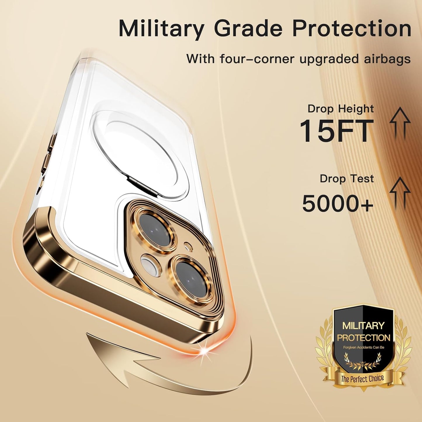 COOLQO for iPhone 13 Case 6.1'' Upgraded 360° Spin Magnetic Stand [Compatible with Magsafe][Military Protection] Plating Matte Scratch-Resistant Back Protective Shockproof Phone Case, White Gold