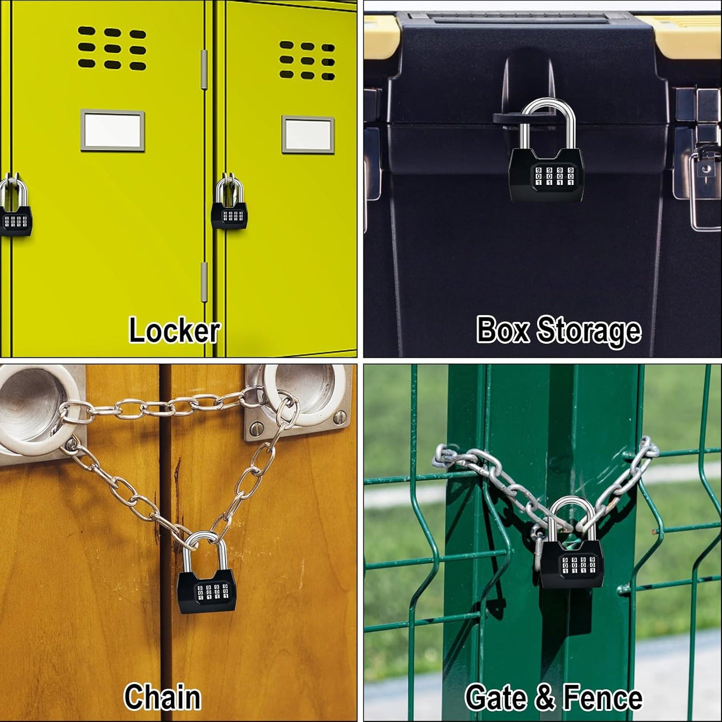 4 Pack Combination Lock, 4-Digit Fashion Combo Lock, Combination Padlock Waterproof Outdoor Gate Locks for Fence, Locker, Sheds, Gym, Shed, Storage Unit, Gate Hasps, School