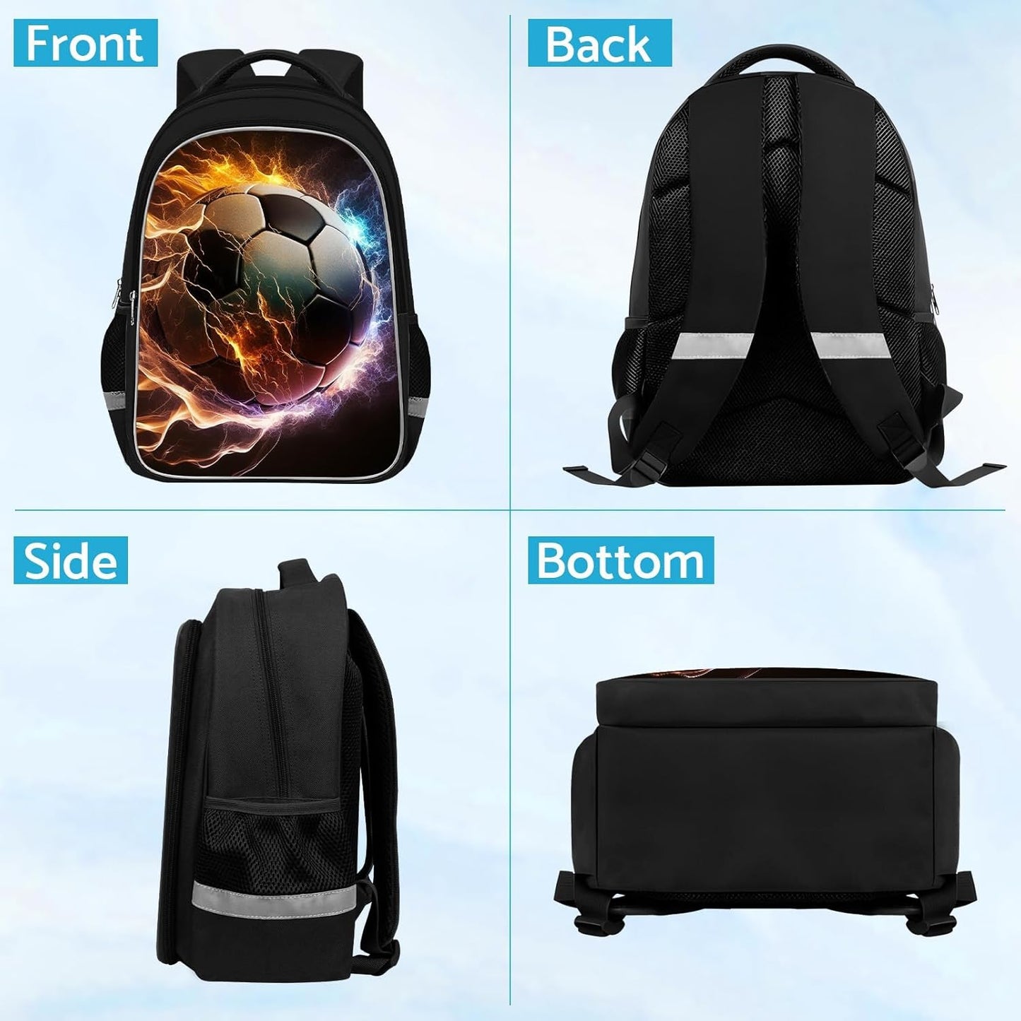 School Backpack for Boys - Soccer Boys Backpack for Kids Children Teens Elementary Middle School - Students Bag for Ages 6-18,17″Bookbag Multifunctional Large Capacity