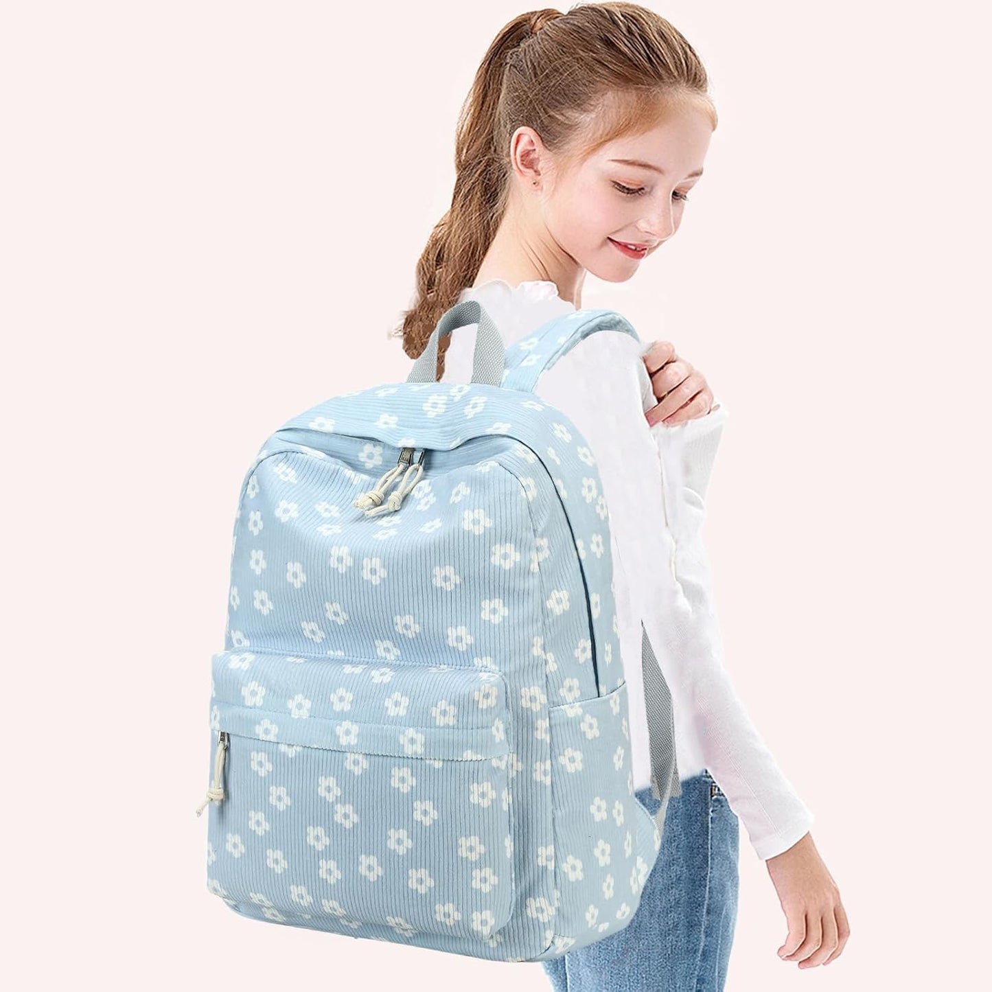 School Backpack for Teen Girls Bookbags Elementary High School Corduroy Laptop Bags Women Travel Daypacks