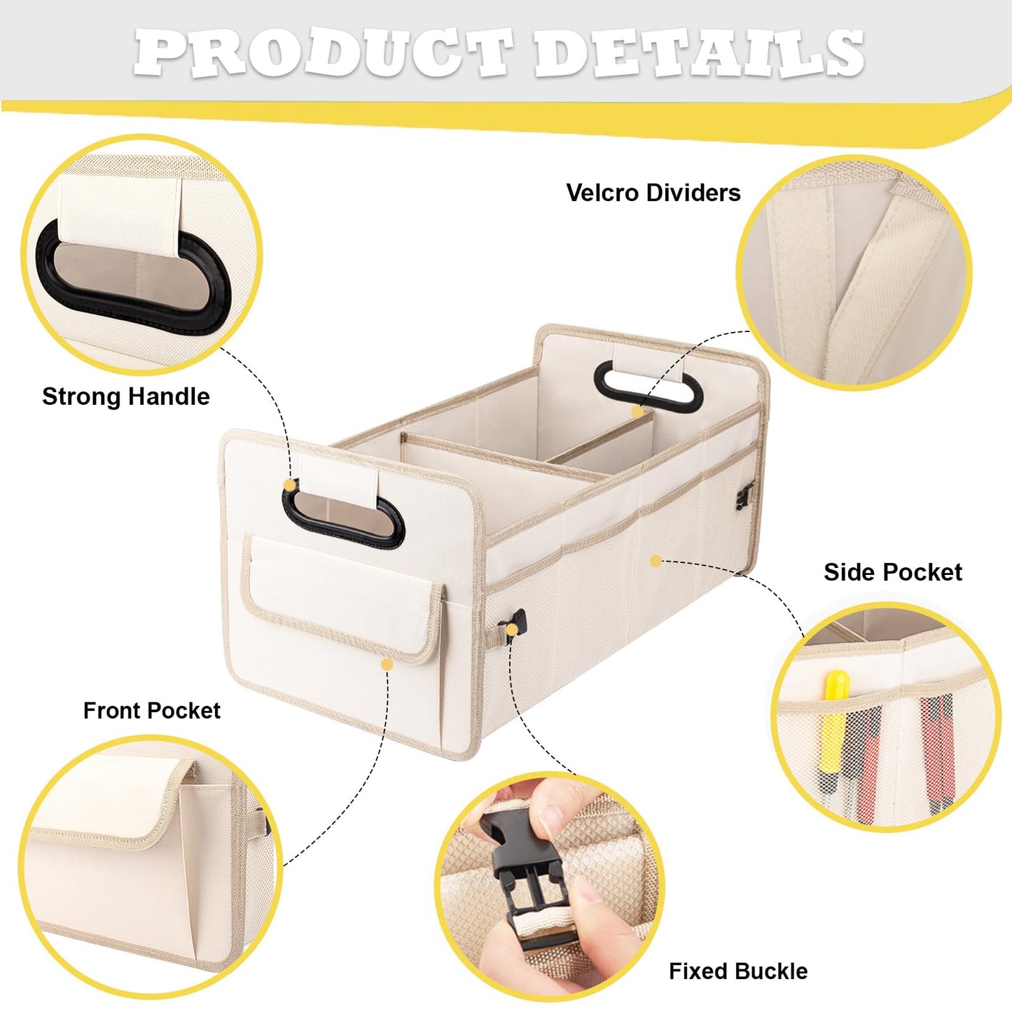 JiatuA Car Trunk Organizer, Car Organizers and Storage Collapsible Multi Compartment Container Box