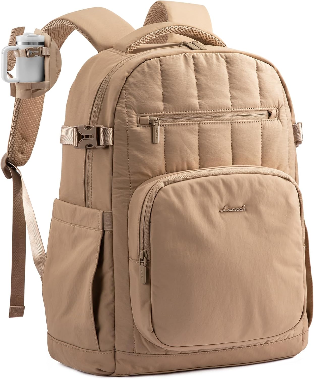 LOVEVOOK Laptop Backpack for Women with Pouch Pocket for Large Capacity Cup,15.6 Inch Lightweight Puffer Computer Laptop Bag Quilted Travel Backpack Purse for Work College Teacher Personal Item,Khaki